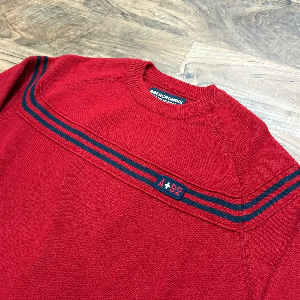 Vintage Y2K Abercrombie Sweater Mens XL Red Striped Knit Pullover Crewneck A 92